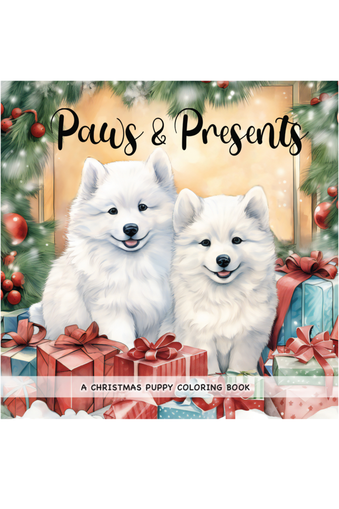 Book Cover: Paws & Presents: A Christmas Puppy Coloring Book